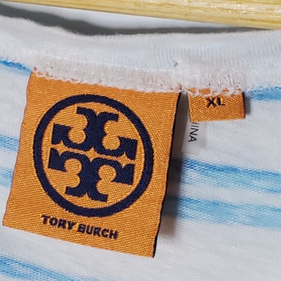 Tory Burch XL Striped 100% Linen top 3/4 Sleeve casual top Great condition - Picture 6 of 8